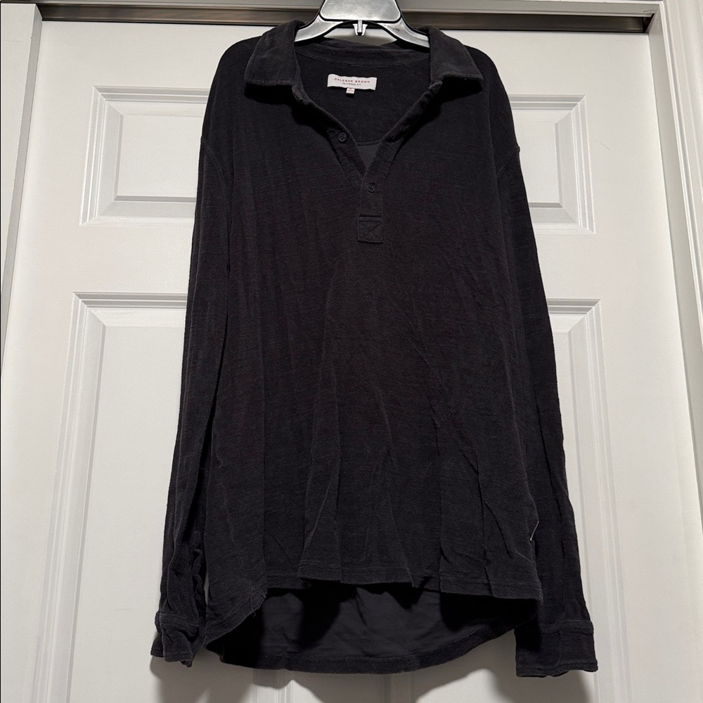 Orlebar Brown Charcoal Long Sleeve Terry Cloth Polo